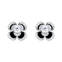 wholesale 925 Sterling Silver Elegant Floral Moissanite Stud Earrings With Black Accents-undefined